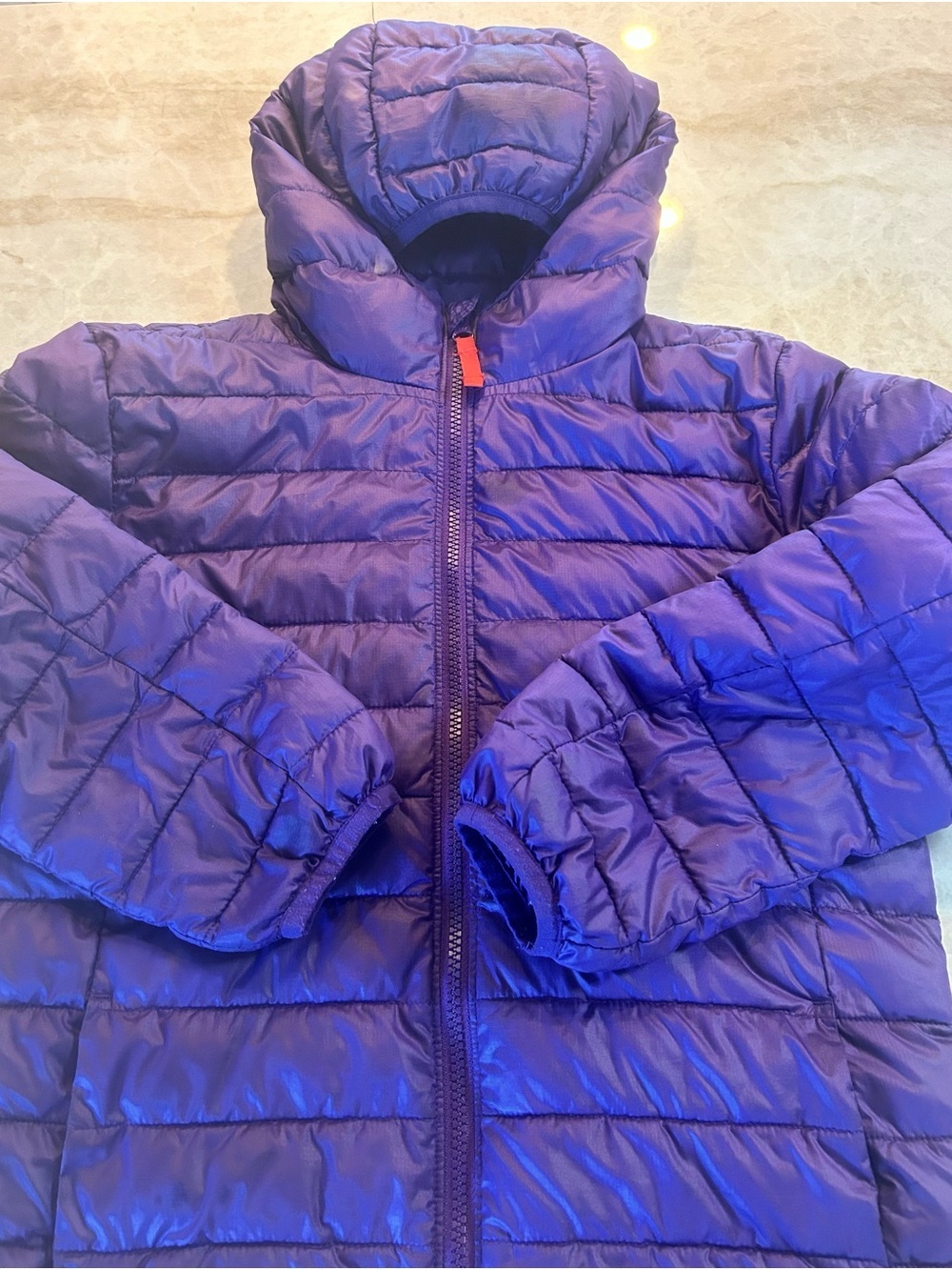 Primary Kids Puffer Jacket Size 12 Purple Hooded - Picture 5 of 9